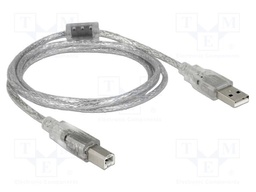 Cable; USB 2.0; USB A plug,USB B plug; 1.5m; transparent; 480Mbps