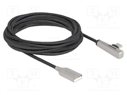 Cable; USB 2.0; USB A plug,USB C plug 90° left/right; 3m; black