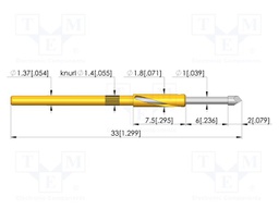 Test needle; Spring compression: 4.8mm; 6mm; 3A; steel; Ø: 1.3mm