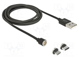 Cable; magnetic,USB 2.0; 1.1m; black; textile; 2.4A