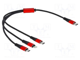 Cable; USB 2.0; 0.3m; black; Cu,tinned; 22AWG; metal; textile; 5V; 3A