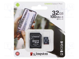 Memory card; microSD; R: 100MB/s; W: 80MB/s; Class 10 UHS I U3