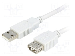 Cable; USB 2.0; USB A socket,USB A plug; 3m; light grey