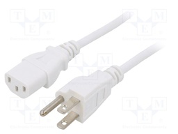 Cable; 3x18AWG; IEC C13 female,NEMA 5-15 (B) plug; PVC; 1m; white