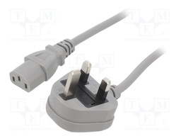 Cable; BS 1363 (G) plug,IEC C13 female; PVC; 2m; grey; 3x0,75mm2