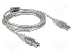 Cable; USB 2.0; USB A plug,USB B plug; 2m; transparent; 480Mbps