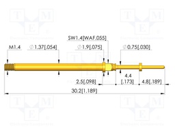 Test needle; Spring compression: 3.5mm; 4.4mm; 5A; CuBe; Ø: 0.6mm