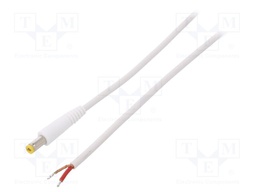 Cable; wires,DC 5,5/2,1 plug; straight; 1mm2; white; 1.5m