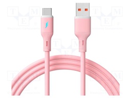 Cable; USB 2.0; USB A plug,USB C plug; nickel plated; 1m; pink; Cu