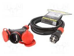 Extension lead; Sockets: 3; rubber; black; 3x1,5mm2; 5m; 16A