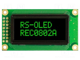 Display: OLED; alphanumeric; 8x2; Dim: 58x32x10mm; green; PIN: 16