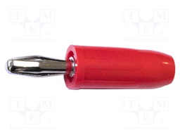 Plug; 4mm banana; 15A; red; 37.6mm; nickel plated; on cable,screw