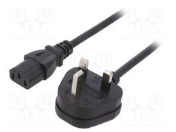 Cable; BS 1363 (G) plug,IEC C13 female; PVC; 1m; black; 3x0,75mm2
