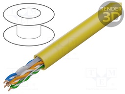 Wire; U/UTP; 6a; solid; Cu; 4x2x23AWG; LSZH; yellow; 305m; 300V