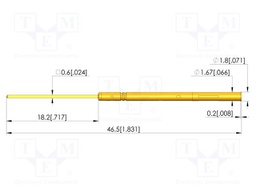 Test probe socket; gold-plated; KS-100; 46.5mm; test needles
