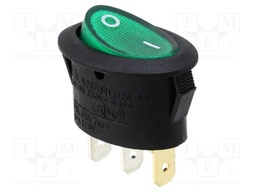 ROCKER; SPST; OFF-ON; 10A/125VAC; green; none; RE1; Body: black