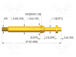 Test needle; Spring compression: 4mm; 5mm; 8A; CuBe; gold-plated