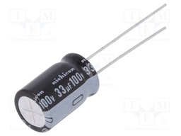 Capacitor: electrolytic; THT; 33uF; 100VDC; Ø10x16mm; Pitch: 5mm