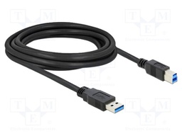 Cable; USB A plug,USB B plug; gold-plated; 3m; black; Cu; 5Gbps