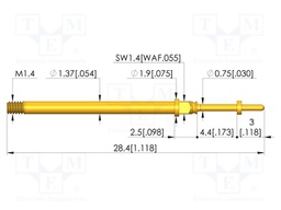 Test needle; Spring compression: 3.5mm; 4.4mm; 5A; CuBe; Ø: 0.65mm