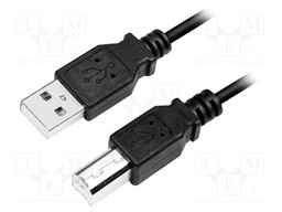 Cable; USB 2.0; USB A plug,USB B plug; nickel plated; 2m; black