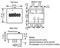 Converter: DC/DC; 30W; Uin: 18÷75V; Uout: 15VDC; Iout: 725mA; 1"x1"