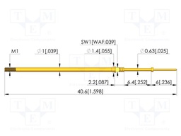 Test needle; Spring compression: 4.3mm; 6.35mm; 3A; CuBe; Ø: 0.4mm