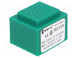 Transformer: encapsulated; 2VA; 230VAC; 15V; 133.3mA; Mounting: PCB