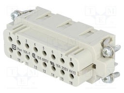 Connector: HAN; female; PIN: 16; 16+PE; size 16A; w/o contacts; 250V