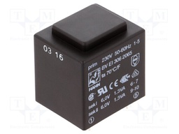Transformer: encapsulated; 2.6VA; 230VAC; 6V; 6V; 217mA; 217mA; 135g