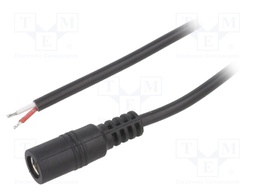 Cable; wires,DC 5,5/2,1 socket; straight; 0.5mm2; black; 2m