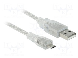 Cable; USB 2.0; USB A plug,USB B micro plug; 1.5m; transparent