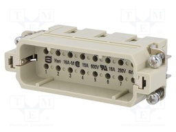 Connector: HAN; male; PIN: 16; 16+PE; size 16A; w/o contacts; 250V