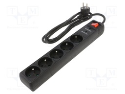 Plug socket strip: protective; Sockets: 5; 250VAC; 16A; black