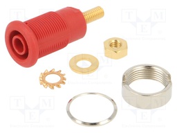 Socket; 4mm banana; 32A; red; gold-plated; Overall len: 33mm