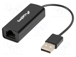 USB to Ethernet adapter; RJ45 socket,USB A plug; USB 2.0; black