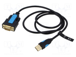 Adapter; RS-232,USB A plug; gold-plated; 1m; black; Core: Cu; PVC