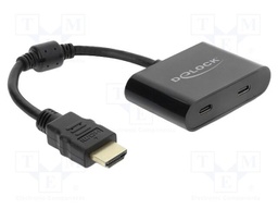 Adapter; HDMI plug,USB C socket x2; High Speed; 0.18m; black