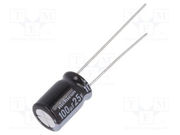 Capacitor: electrolytic; THT; 100uF; 25VDC; Ø8x11mm; Pitch: 3.5mm