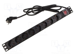 Plug socket strip: protective; Sockets: 8; 230VAC; 16A; black; 2m