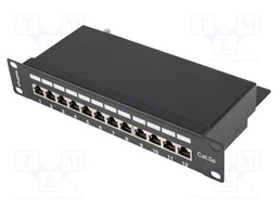 Patch panel; black; Number of ports: 12; Cat: 5e; RJ45 socket x12