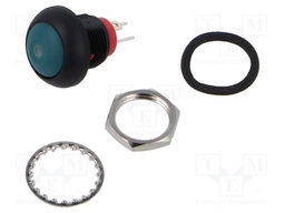 Switch: push-button; Pos: 2; SPST; 0.1A/50VDC; 0.125A/125VAC; green