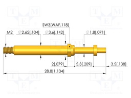 Test needle; Spring compression: 4mm; 5mm; 8A; CuBe; gold-plated