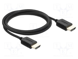 Cable; HDMI plug,both sides; textile; Len: 2m; black; 34AWG; 48Gbps