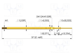 Test needle; Spring compression: 2.4mm; 3mm; 3A; CuBe; gold-plated