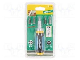 Screwdriver bits; Pcs: 5; with ratchet; Bit: Phillips,slot