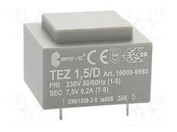 Transformer: encapsulated; 1.5VA; 230VAC; 7.5V; 200mA; IP00; 70g