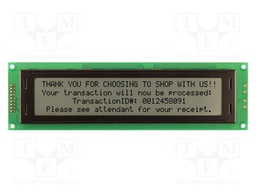 Display: LCD; FSTN Positive; 40x4; grey; 190x54mm; 1x8; 5V