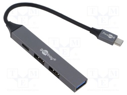 Hub USB; USB A socket x3,USB C socket,USB C plug; PnP; grey