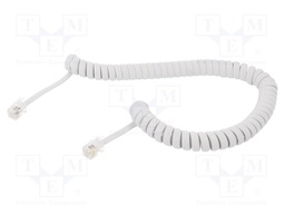 Cable: telephone; coiled; RJ10 plug,both sides; white; 2m